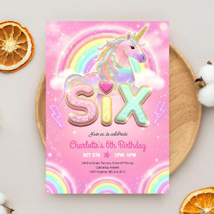 Invitation Licorne à Paillettes Arc-en-Ciel 6ème Anniversaire