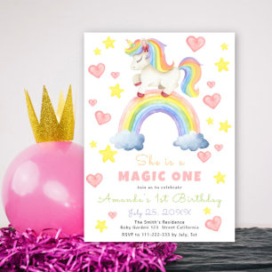 Invitation Licorne Arc-en-Ciel Magie Un Premier Anniversaire
