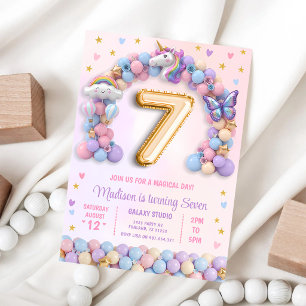 Invitation Licorne Arc-en-ciel Pastel 7e Anniversaire