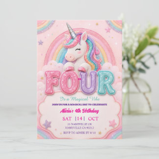 Invitation Licorne Arc-en-ciel Pastel pour les 4 ans des Fill