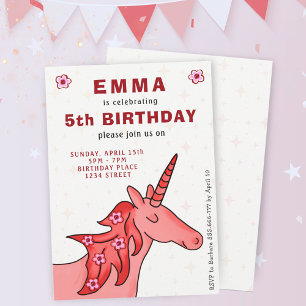 Invitation Licorne avec Fleurs Fête d'anniversaire de fille 