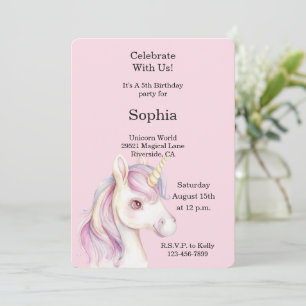 Invitation Licorne d'anniversaire lavande rose violet