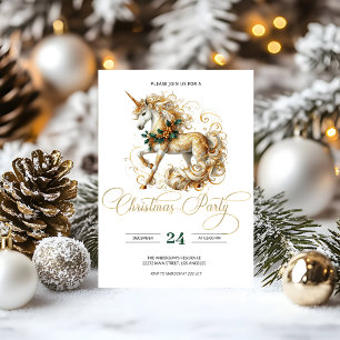 Invitation Licorne de Noël élégante blanche et or