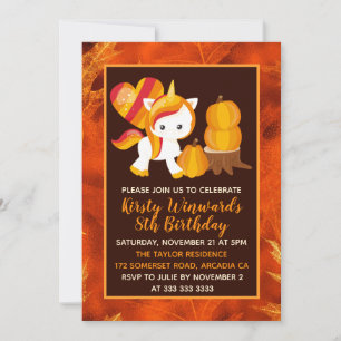Invitation Licorne de Thanksgiving Citrouille Anniversaire
