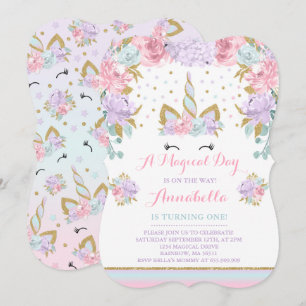 Invitation Licorne d'or de rose d'invitation d'anniversaire