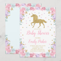Licorne d'or de rose d'invitation de baby shower