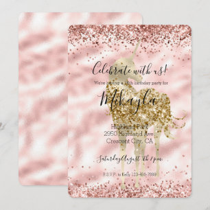Invitation Licorne dorée girly rose paillettes scintillement 