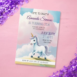 Invitation Licorne Douce Ciel Fantaisiste Fille 10e Anniversa