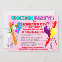 Invitation LICORNE licornes fête d'anniversaire fu