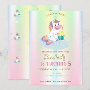 Invitation Licorne Magique Arc-en-Ciel Iridescent Anniversair