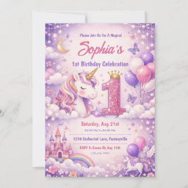 Invitation Licorne Magique Fantastique 1er Anniversaire