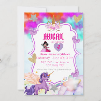 Invitation Licorne Magique – Paillettes Violettes 