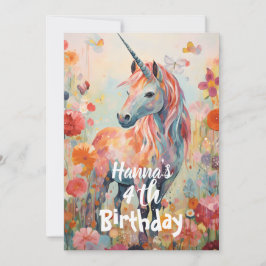 Invitation Licorne Magique Rose Pâle Élégante