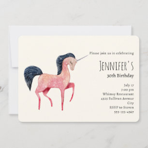 Invitation Licorne Nordique Rose avec Crinière Noire Annivers