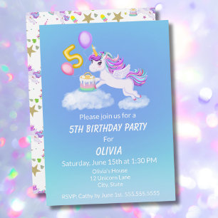 Invitation Licorne pour un 5ème Anniversaire avec