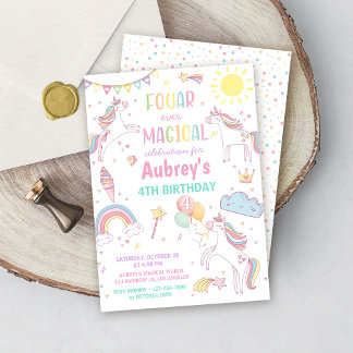 Invitation Licorne Quatre Toujours Magique 4ème Anniversaire