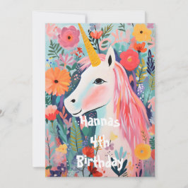 Invitation Licorne Rose Fleurie