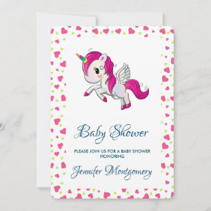 Invitation Licorne rose mignonne avec des ailes