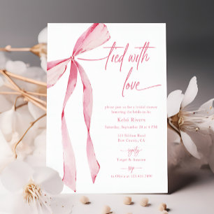Invitation Lié Avec Amour Aquarelle Pink Bow Fête des mariées