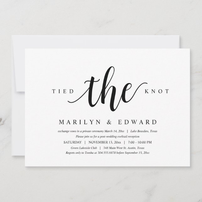 Invitation Lied noeud, Moderne Post Mariage Elopement (Devant)