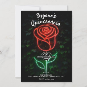 Invitation Lierre de rose lumineuse au néon rouge 15 Quinceañ