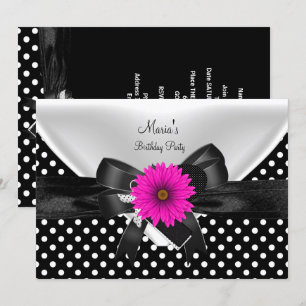 Invitation Lieu de fête d'anniversaire Polka point noir blanc