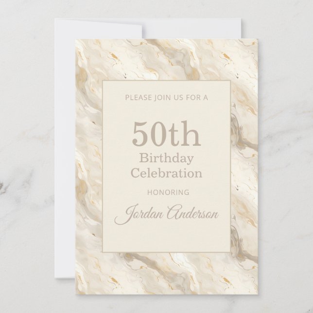 Invitation Light Beige Marble 50th Birthday (Devant)