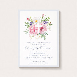 Invitation Light Blue and Pink Floral Cross Baptism 