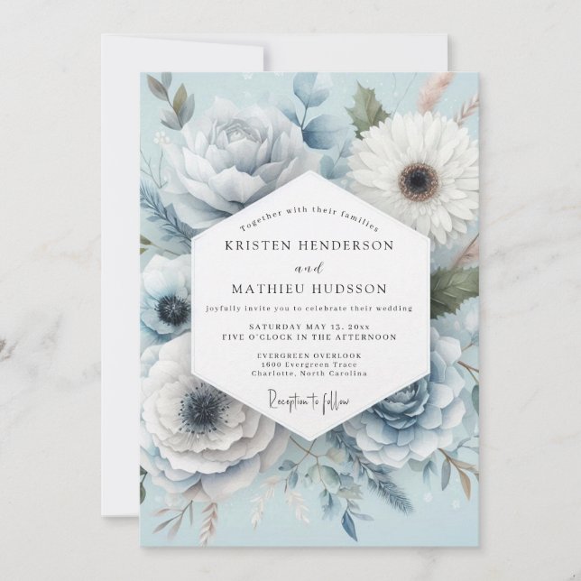 Invitation Light Blue Floral Whimsical Wedding (Devant)