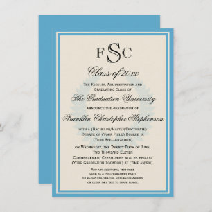 Invitation Light Blue Monogram Laurel College Graduation