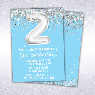 Invitation Light Blue Silver 2e fête d'anniversaire