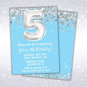 Invitation Light Blue Silver 5e fête d'anniversaire
