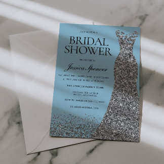Invitation Light Blue & Silver Dress Bridal Shower