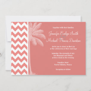 Invitation Light Coral Chevron Stripes; Palm Tree