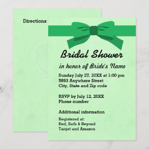 Invitation Light Green with Heart & Green Bow Bridal Shower