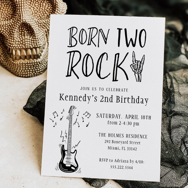 Invitation Light Grey Born Two Rock Guitare 2e anniversaire (Créateur téléchargé)