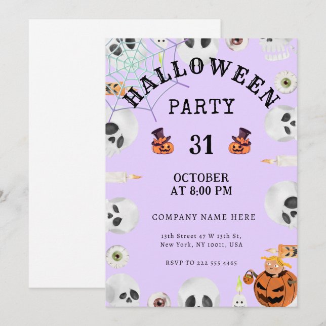 Invitation Light Pastel Lavender Halloween Business Party (Devant / Derrière)