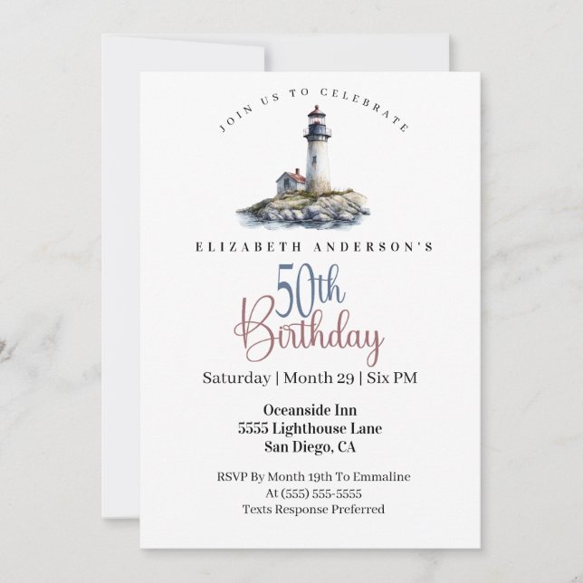 Invitation Lighthouse 50th Birthday (Devant)