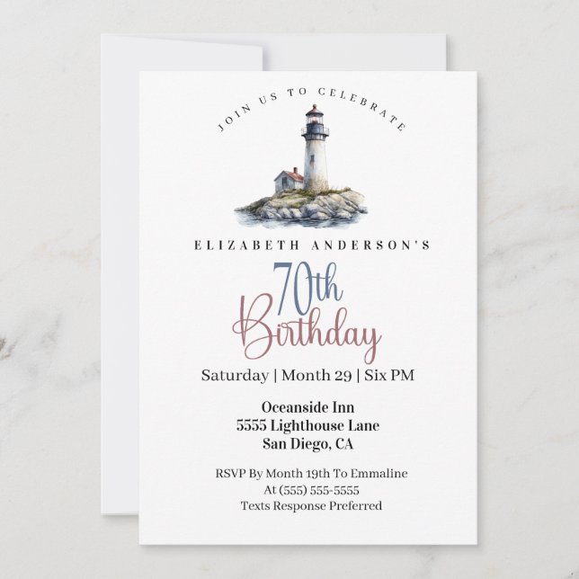 Invitation Lighthouse 70th Birthday (Devant)