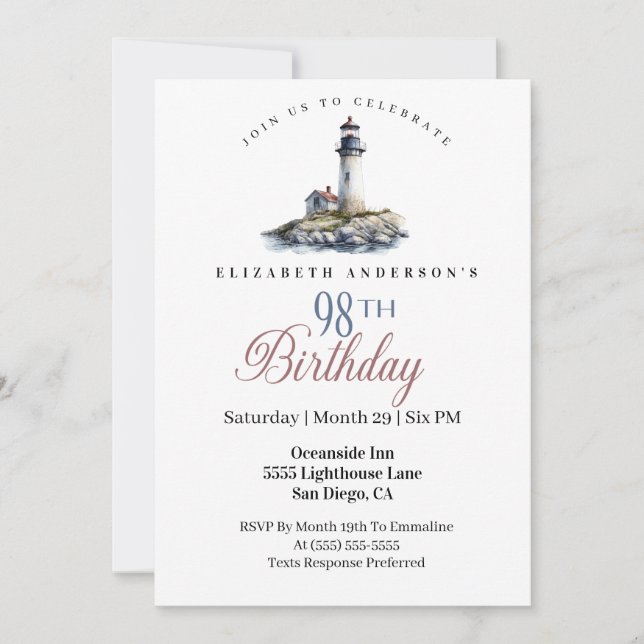 Invitation Lighthouse 98th Birthday (Devant)