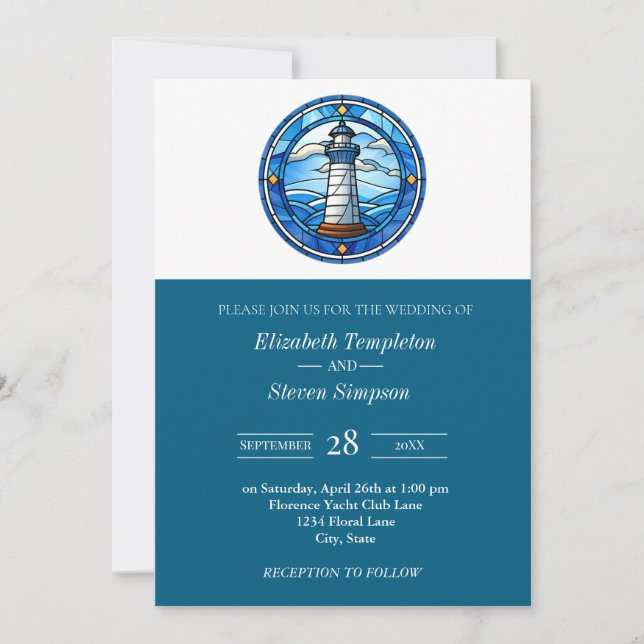 Invitation Lighthouse Nautical Wedding Maritime Modern  (Devant)