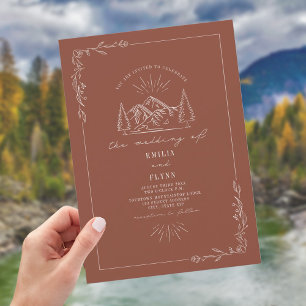 Invitation Ligne Art Woodland Mountain Terracotta Mariage