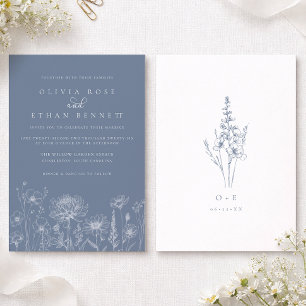 Invitation Ligne artistique de fleurs sauvages mariage Perven