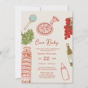 Invitation Ligne artistique de pizza Ciao Baby pour une baby