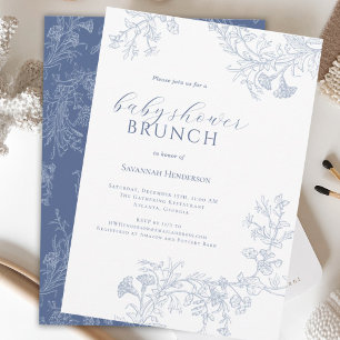 Invitation Ligne Bleue Chic Tirée Floral Baby Douche Brunch