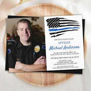 Invitation Ligne Bleue Mince Photo Officier de Police Graduat