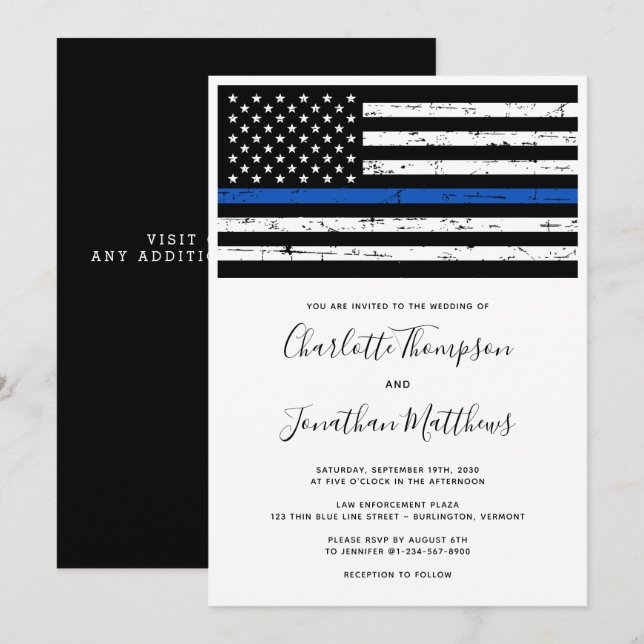 Invitation Ligne Bleue Mince Police Mariage Invi (Devant / Derrière)