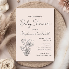 Invitation Ligne Botanique Moderne Baby shower Art Blush