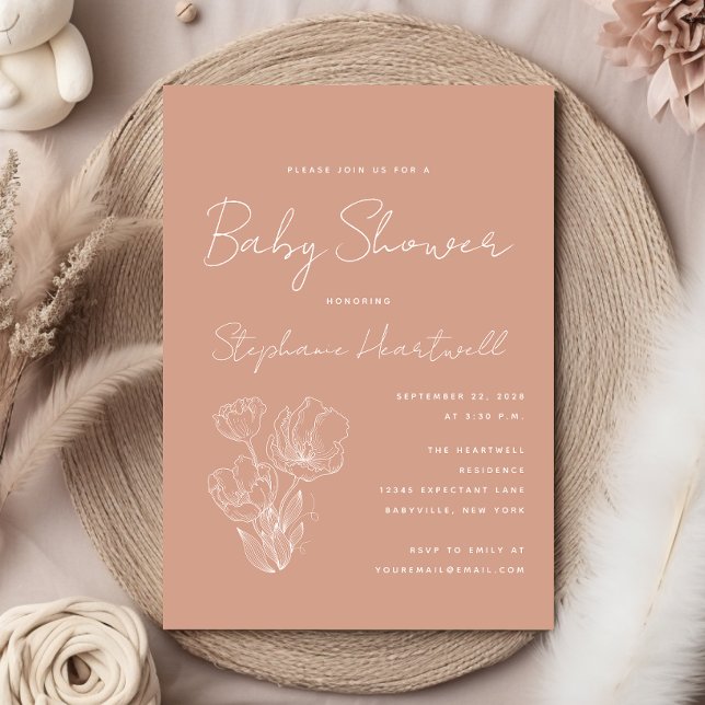 Invitation Ligne Botanique Moderne Baby shower Art Terracotta (Créateur téléchargé)