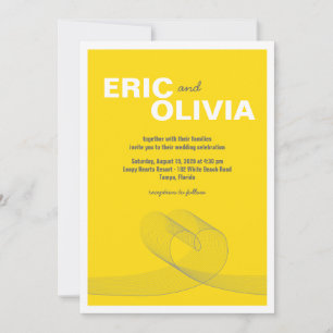 Invitation Ligne d'amour du coeur Loopy moderne Mariage jaune
